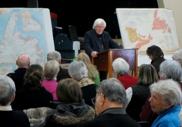 Retired professor Alan Wilson teaching members of the college about the development of the Atlantic provinces.