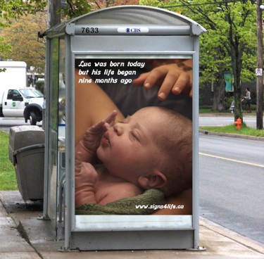 Signs for Life have placed ads on bus shelters, billboards, and busses around Halifax to spark debate on the abortion issue.
(Photo courtesy of Tim Baklinski and Signs for Life)