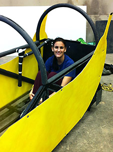 Co-captain of the toboggan team Rachel Mann smiles at a job well done