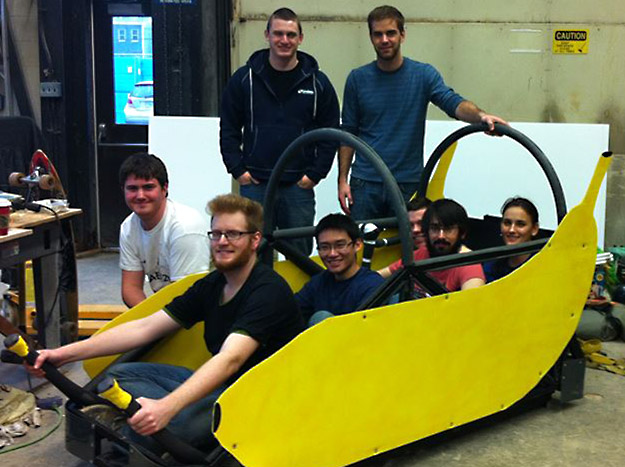 The concrete team in their banana-themed toboggan