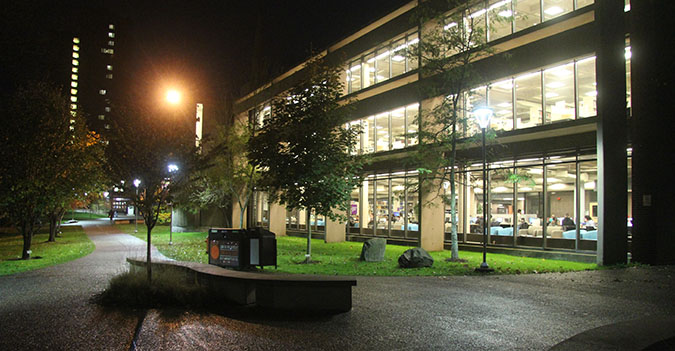 The view from outside the Patrick Power Library at SMU. Photo: Benjamin Blum