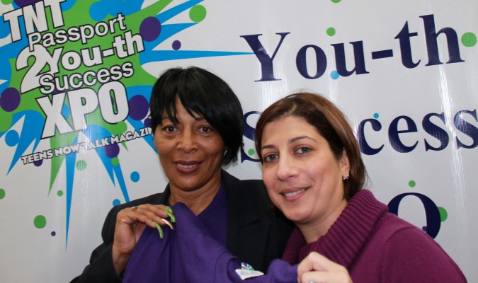 Jessica Bowden, founder of Teens Now Talk magazine and Janene Charter, representative from Lawtons Drugs. Photo: Sergio Gonzalez