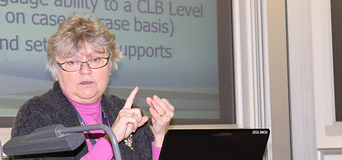 Nadene MacAulay, Nova Scotia Immigration, talks about the various immigration streams available to new Nova Scotia immigrants. Photo: Sergio Gonzalez