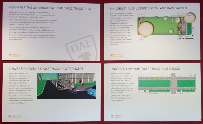 The bike lane planstill hangs on the wall inside the Dal student union building. Photo: Kashmala Fida
