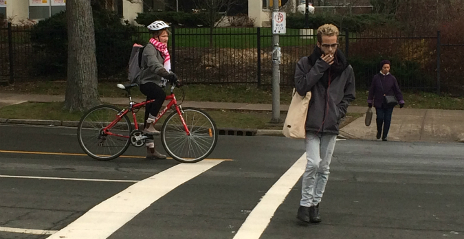 Cyclist at South Park and University intersection.