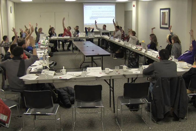 Council members vote on a motion just before the end of the meeting. Photo: