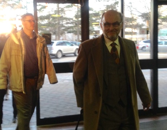 Ryan Millet trails behind his lawyer Bruce MacIntosh before his disciplinary meeting Tuesday. Photo: Heide Pearson