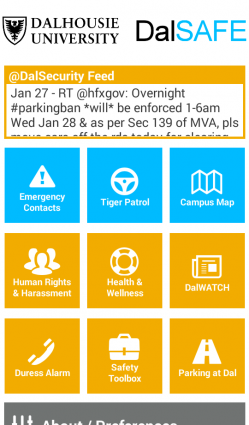 Screenshot of DalSAFE app
