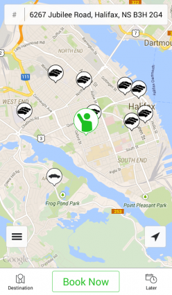 Screenshot from Casino Taxi's Taxi Hail app