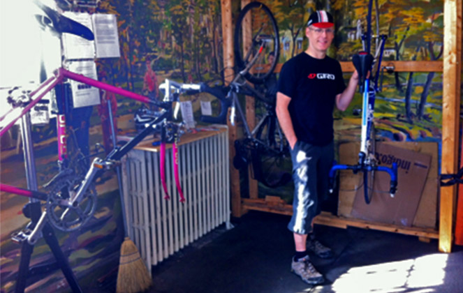 Scott MacPhee in the Dal Bike Centre, which has 11 bikes to loan to students. The centre is attached to the Studley Gymnasium. Photo: Stephanie Brown