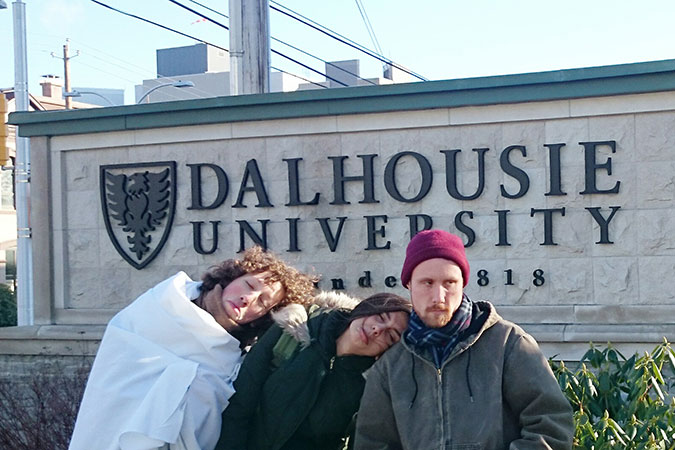 Dalhousie students in front of the sign Photo: Takaichi Kogata