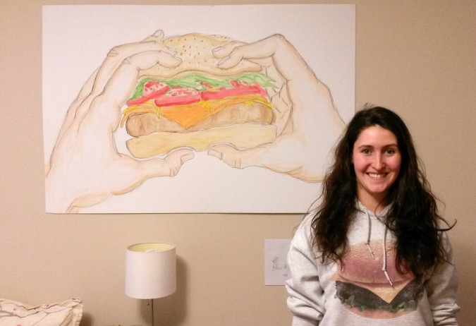 Burge combined her love of burgers and artistic talent to decorate her bedroom wall. Photo: Erin Way