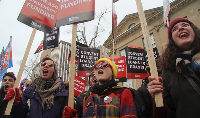 Students rally and chant in front of Nova Scotia’s legislature on Hollis Street. Photo: Andrea Gunn