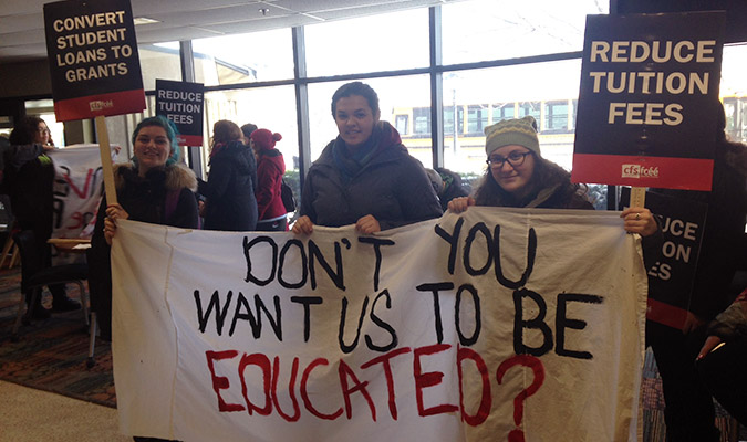Students at Mount Saint Vincent University get ready for the Day of Action on Wednesday. Photo: Angela Crozier