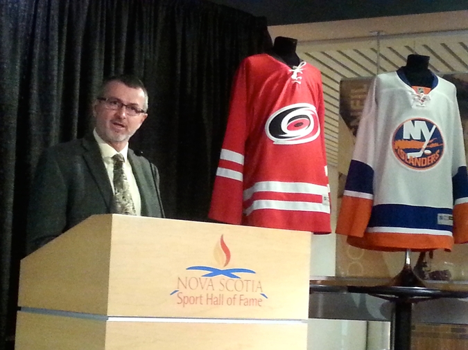Scott Ferguson from the Scotiabank Centre introducing the NHL game. 